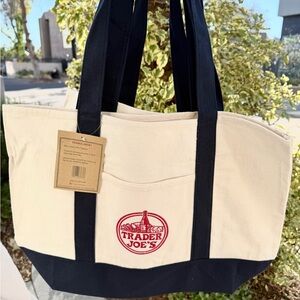 Trader Joe's Canvas Tote Bag Large Blue